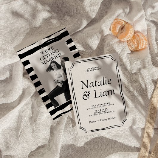 Elegant Black & White Old Money Stripes Invitation 招待状