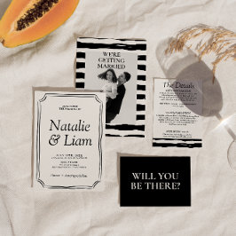 Elegant Black & White Old Money Stripes Invitation 招待状