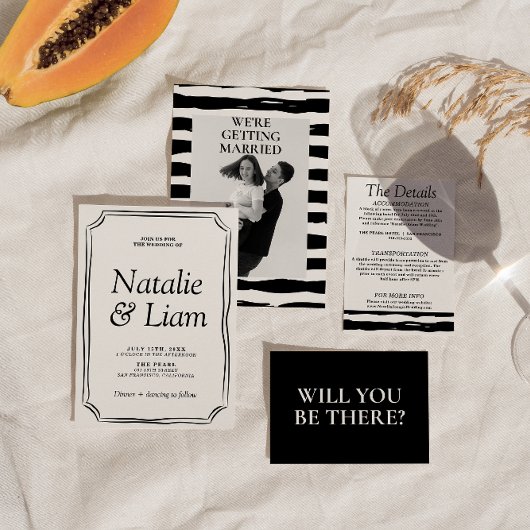 Elegant Black & White Old Money Stripes Invitation 招待状