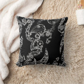 Elegant Black & White Paisley クッション (ブランケット)