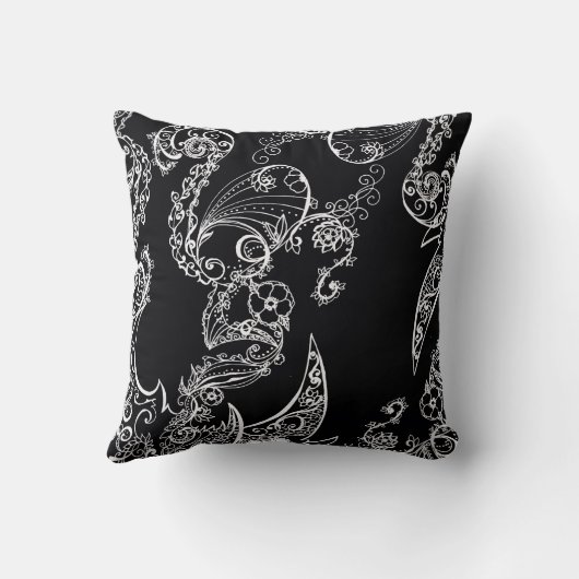 Elegant Black & White Paisley クッション (裏面)