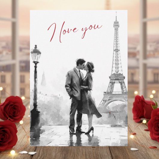Elegant Black White Paris I Love You Valentine's シーズンカード