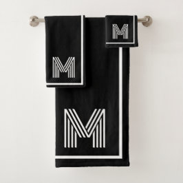 Elegant Black &white Personalized Monogram  バスタオルセット