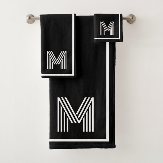 Elegant Black &white Personalized Monogram  バスタオルセット (インサイチュ)