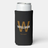 Elegant Black &White Personalized Name Monogram スリム缶クーラー (Seltzer裏面)