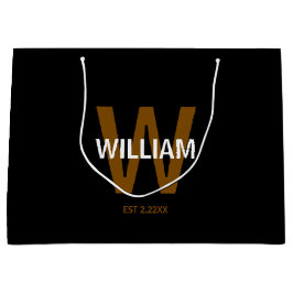 Elegant Black &White Personalized Name Monogram ラージペーパーバッグ