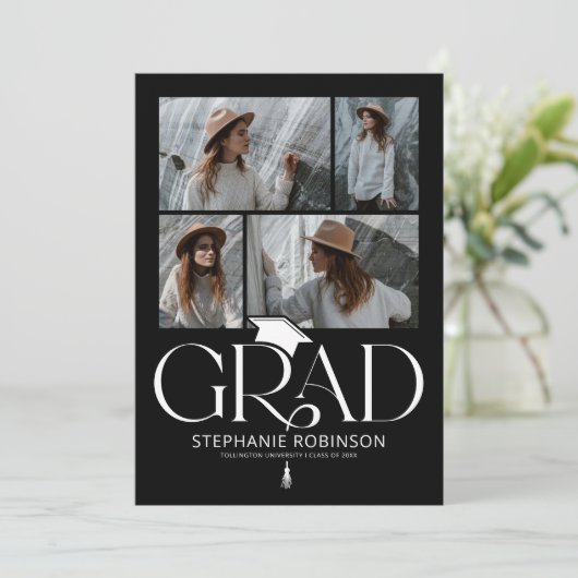 Elegant Black & White Photo Collage Graduation 案内状 (スタンド正面)
