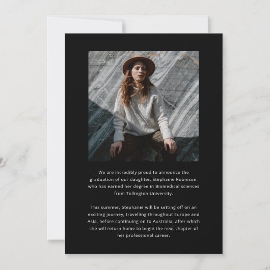 Elegant Black & White Photo Collage Graduation 案内状 (裏面)