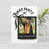 Elegant Black White Photo Coquette Bow Graduation  招待状 (スタンド正面)