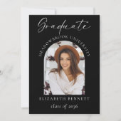 Elegant Black White Photo Graduation Announcement 案内状 (正面)