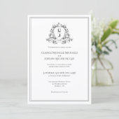 Elegant Black White Photo Monogram Crest Wedding I 招待状 (スタンド正面)