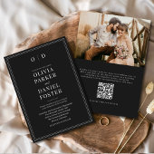 Elegant Black White Photo QR Code Wedding 招待状