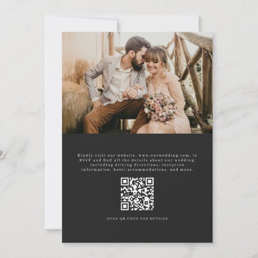 Elegant Black White Photo QR Code Wedding 招待状 (裏面)