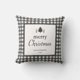 Elegant Black White Plaid Rustic Family Christmas  クッション