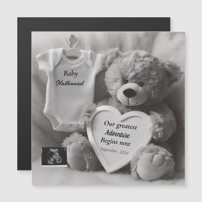 Elegant Black & White Pregnancy Announcement Card (正面/裏面)