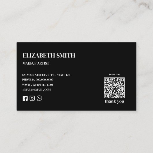 Elegant black &white QR code makeup artist  名刺 (裏面)