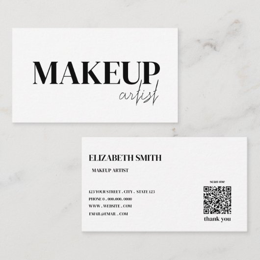 Elegant black &white QR Code makeup artist  名刺 (正面/裏面)
