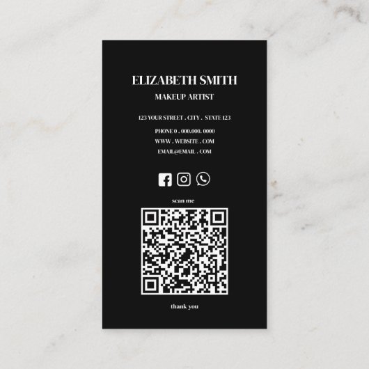 Elegant black &white QR code makeup artist  名刺 (裏面)