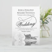 Elegant Black & White Rose Fancy QR Code Wedding 招待状 (スタンド正面)