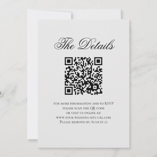 Elegant Black & White Rose Fancy QR Code Wedding 招待状 (裏面)