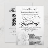 Elegant Black & White Rose Fancy QR Code Wedding 招待状 (正面/裏面)