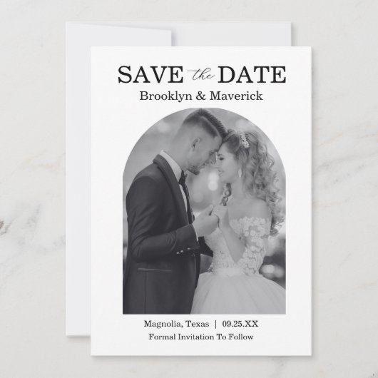 Elegant Black & White Save The Date Photo セーブザデート (正面)