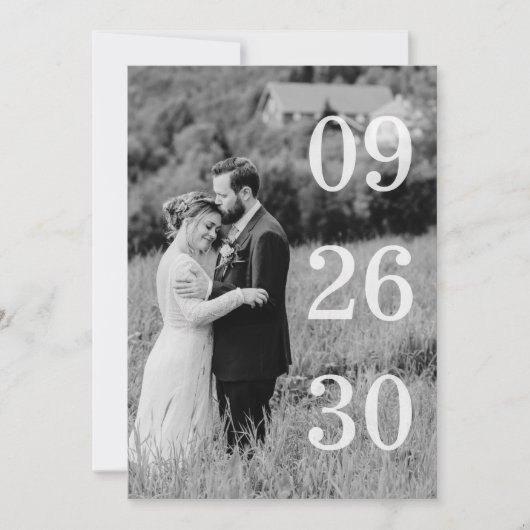 Elegant Black & White Save The Date Photo セーブザデート (正面)