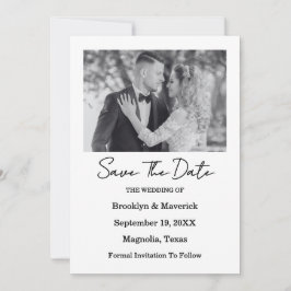 Elegant Black & White Save The Date Photo Card 招待状