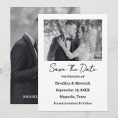 Elegant Black & White Save The Date Photo Card 招待状 (正面/裏面)
