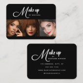 Elegant Black White Script 3 Photo Makeup 名刺 (正面/裏面)