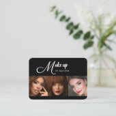 Elegant Black White Script 3 Photo Makeup 名刺 (スタンド正面)