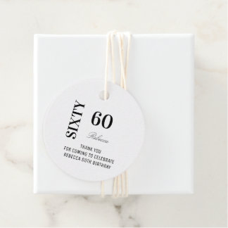 Elegant Black White Script 60 Birthday Thank You   フェイバータグ