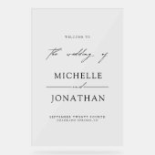 Elegant Black White Script Wedding Welcome  アクリルサイン (正面)