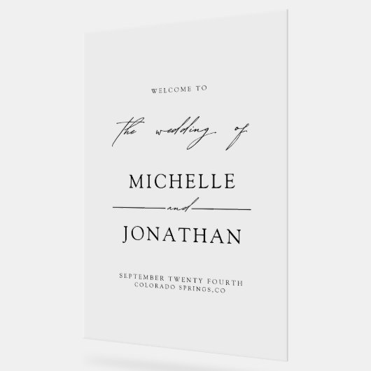 Elegant Black White Script Wedding Welcome  アクリルサイン (傾斜)