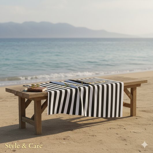 Elegant Black White Stripe Towel Personalized Name ビーチタオル