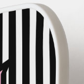 Elegant Black& White Stripes Pink Script Monogram ピックルボールラケット (左詳細)