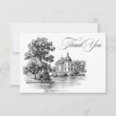 Elegant Black White Toile French Manor Wedding サンキューカード (正面)