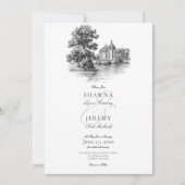 Elegant Black White Toile French Manor Wedding 招待状 (正面)