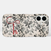 Elegant black white toile red monogram Case-Mate iPhoneケース (裏面 (横))