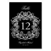 Elegant Black White Vintage Crest Wedding テーブルナンバー (裏面)