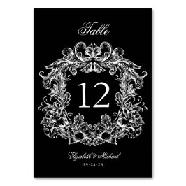 Elegant Black White Vintage Crest Wedding テーブルナンバー
