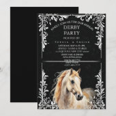Elegant Black & White Watercolor Horse Derby Invit シーズンカード (正面/裏面)