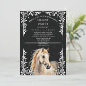Elegant Black & White Watercolor Horse Derby Invit シーズンカード (スタンド正面)