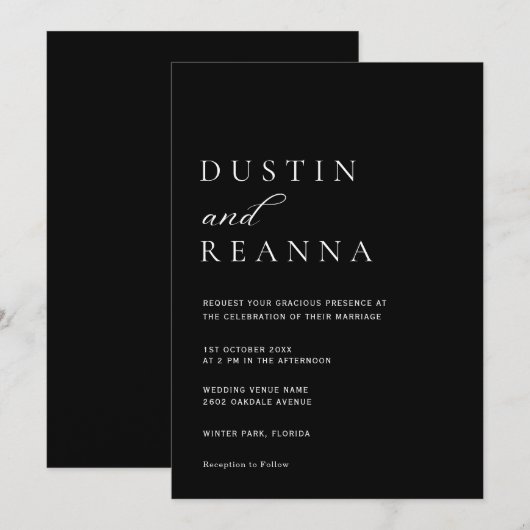Elegant Black & White Wedding 招待状 (正面/裏面)