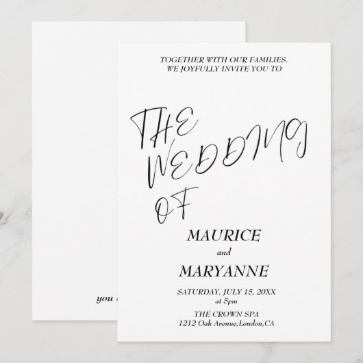 Elegant Black White Wedding 招待状 (正面/裏面)