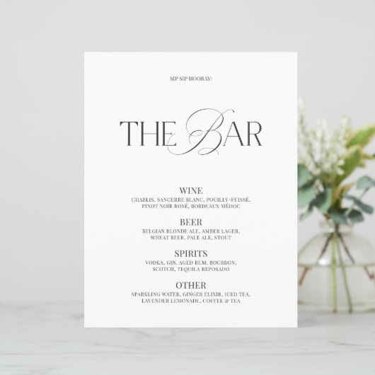 Elegant Black & White Wedding Bar Menu (スタンド正面)