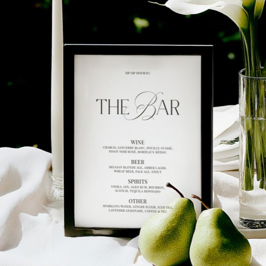 Elegant Black & White Wedding Bar Menu