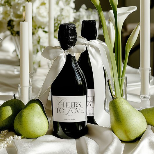 Elegant Black & White Wedding Bottle  スパークリングワインラベル