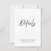Elegant Black & White Wedding Details Card 招待状 (正面)