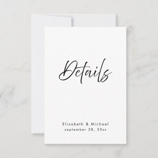 Elegant Black & White Wedding Details Card 招待状 (正面)